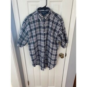 Ralph Lauren Button Down Shirt Mens L Blue White Yellow Plaid Blaire Cotton SS